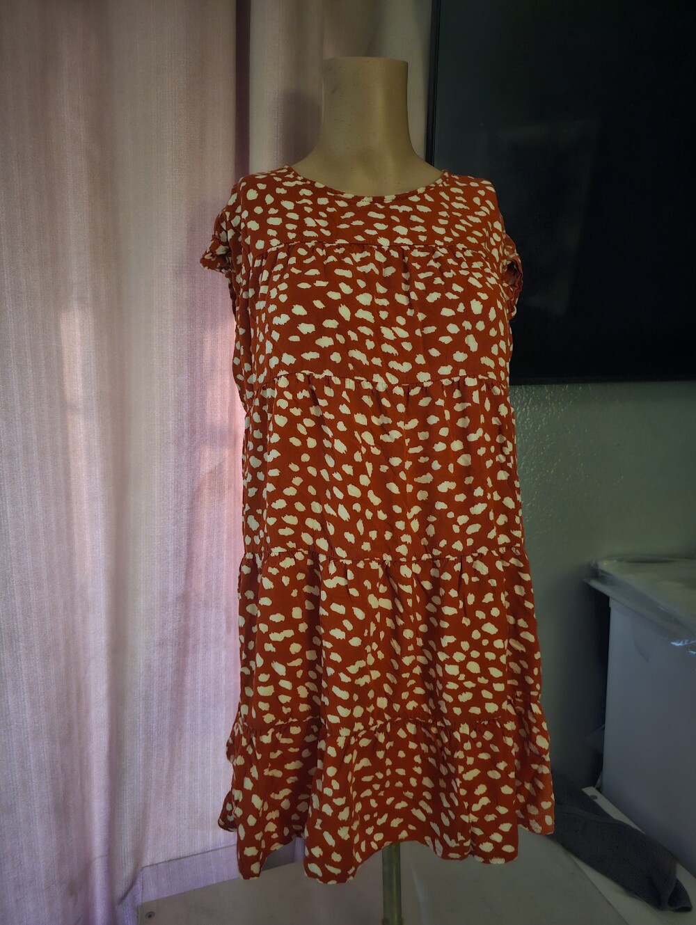 Red Printed Tiered Mini Dress